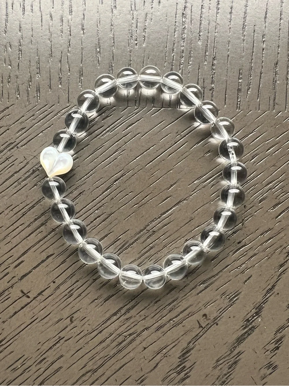 HQ clear quartz with heart shell bracelet 7mm SIZE 6.5-7’